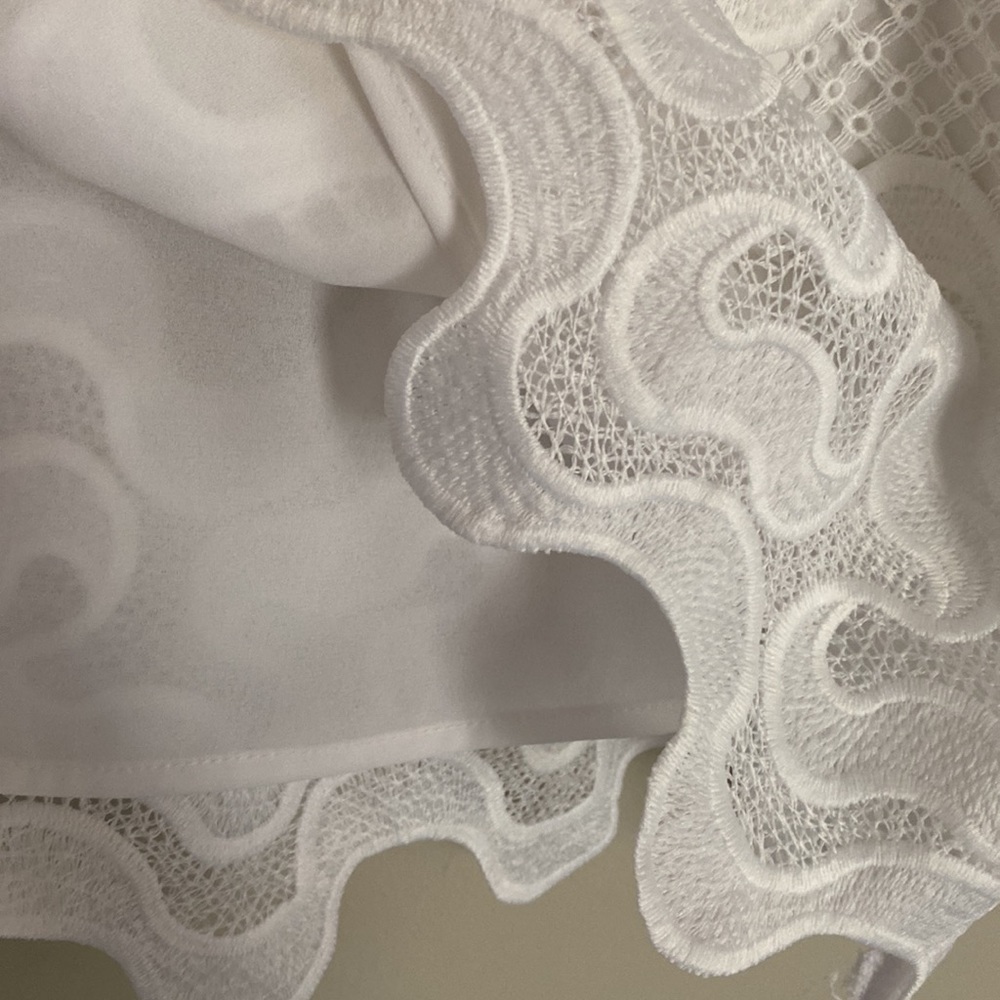 Express Ribbon Lace Ruffle Neck Top - White - XS - Picture 4 of 13